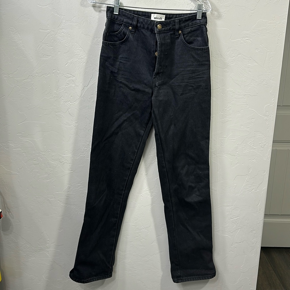 Rollas classic straight high rise regular fit button fly black jeans size 26